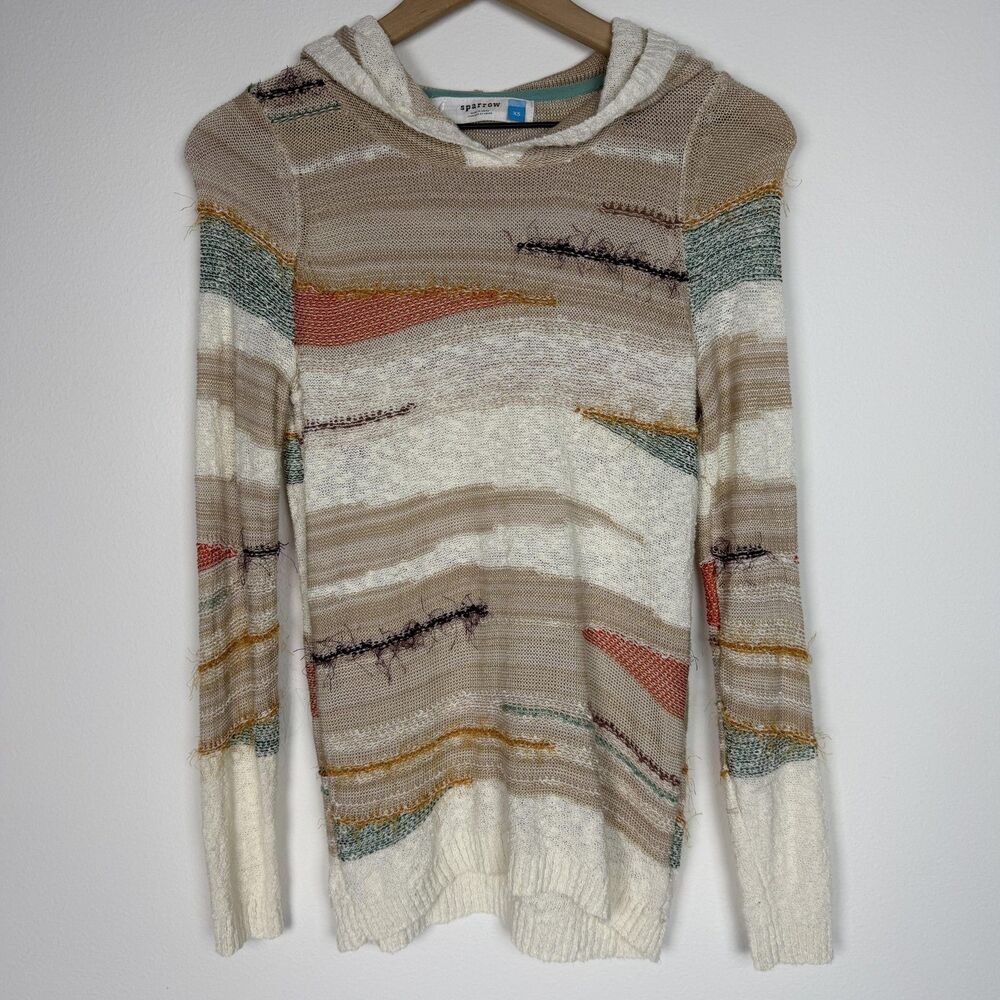 Anthropologie Sweater Womens XS Multicolor Hooded Knit Pullover Long Sleeve